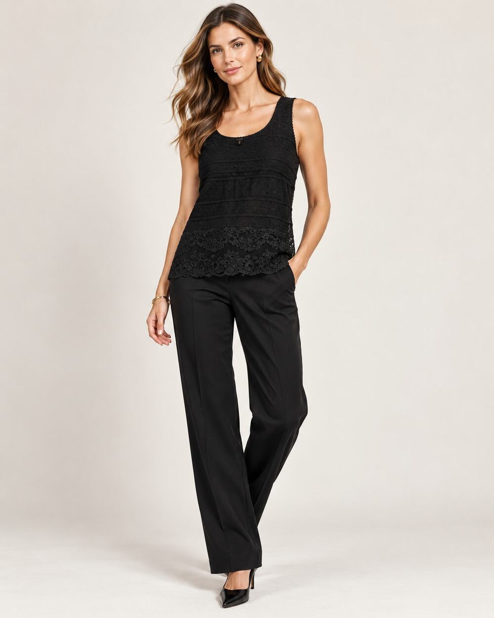 Escada Floral Lace Tank Top Sleeveless Black Womens Sz 40 Ruffled